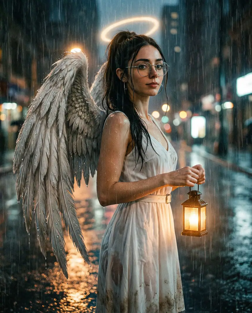 Ángel bajo la lluvia