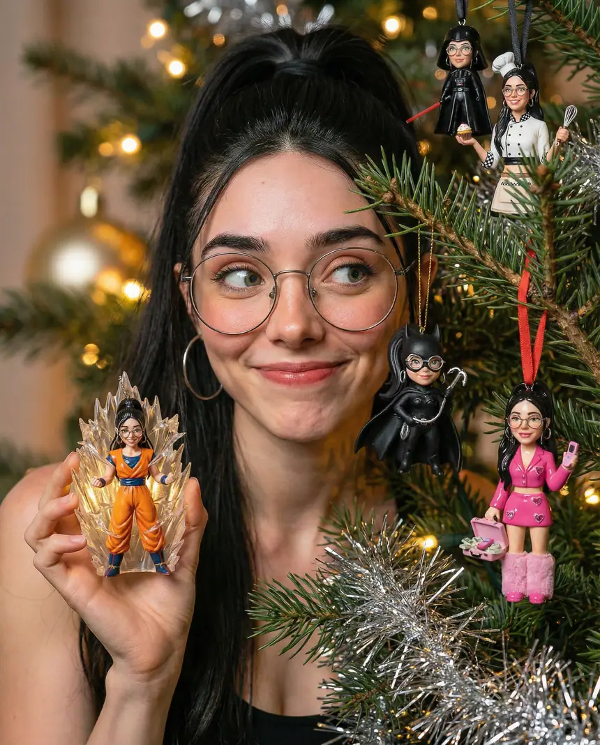 Cinco adornos en el árbol
