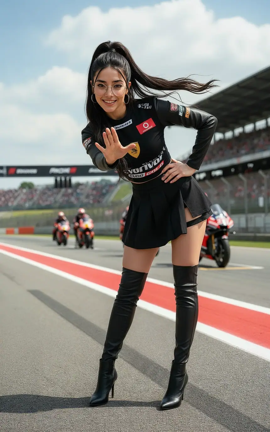 Leather suit at racetrack
