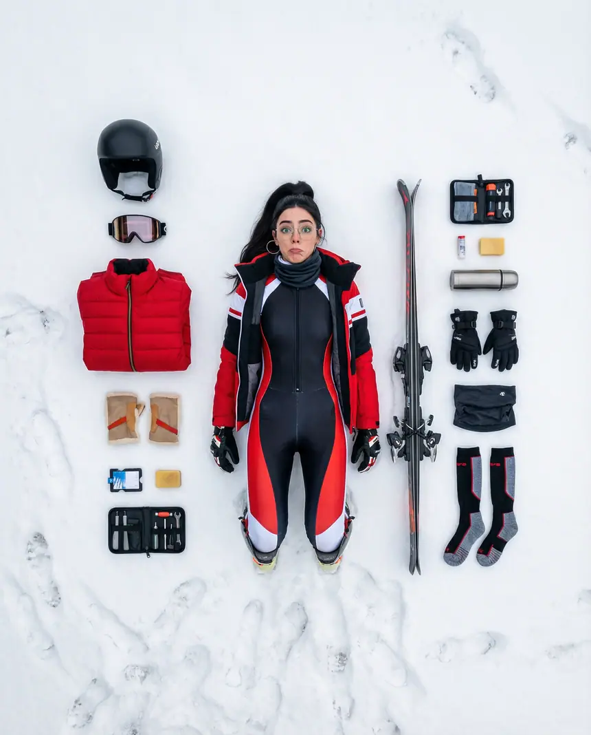 Flat lay de esquí