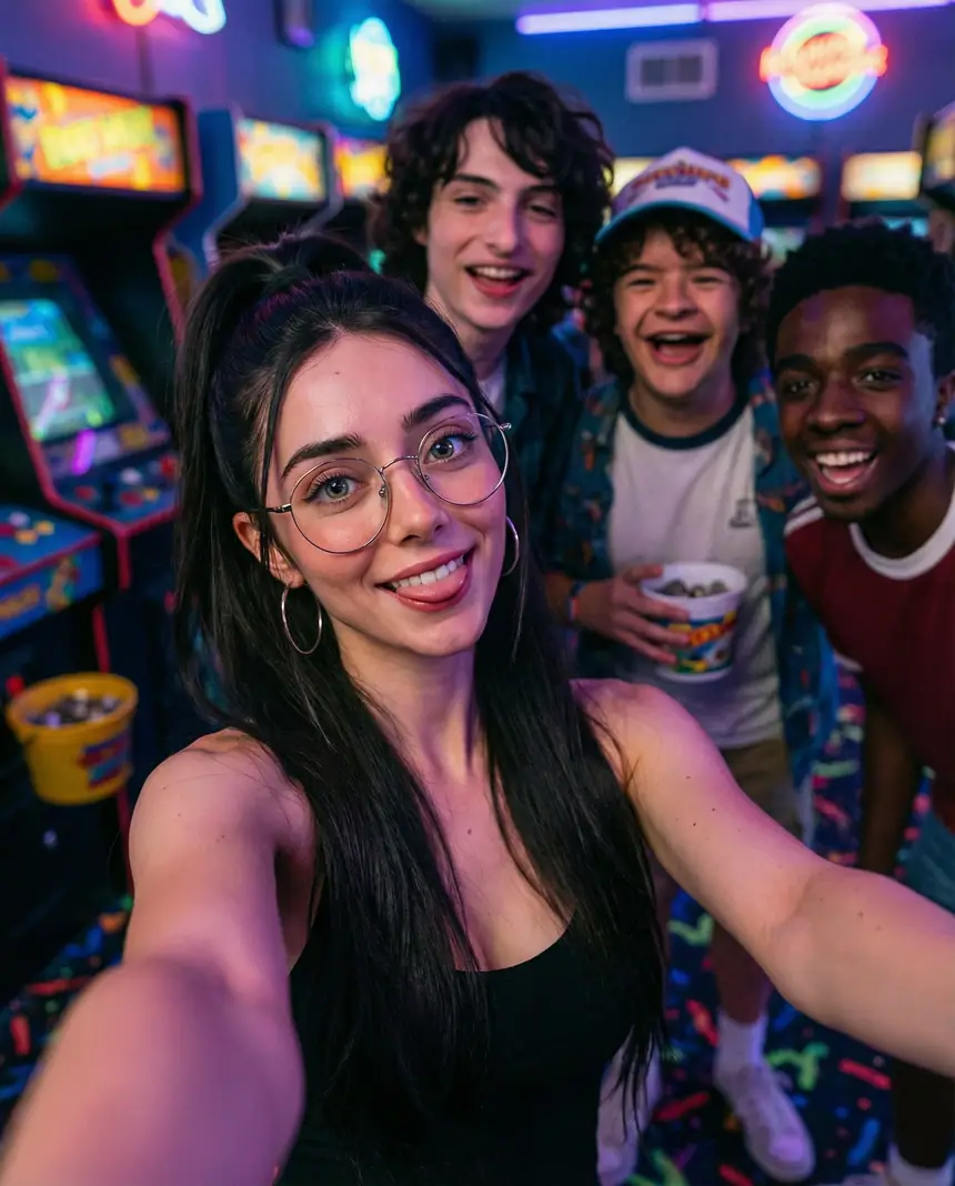 Selfie en arcade 80s